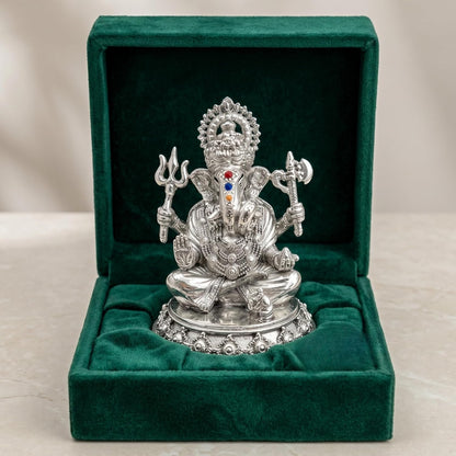 Dev Aastha Silver Plated Ganesh Idol 3 Inch with Gift Box | Ganpati Murti for Home Decor, Puja Room, Office Desk & Car Dashboard | Spiritual Housewarming Gift Showpiece