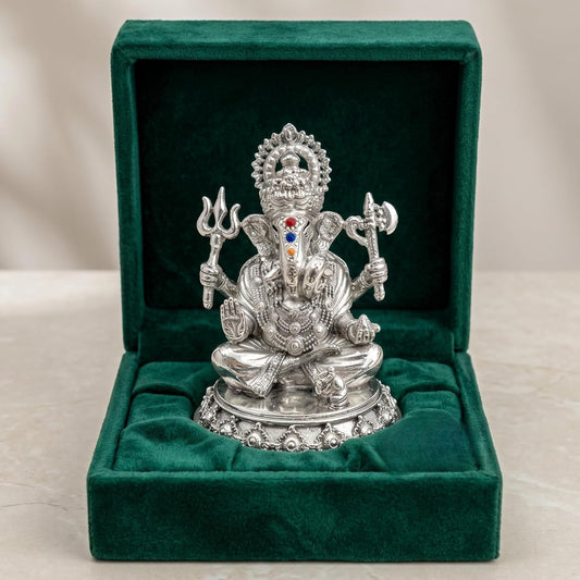 Dev Aastha Silver Plated Ganesh Idol 3 Inch with Gift Box | Ganpati Murti for Home Decor, Puja Room, Office Desk & Car Dashboard | Spiritual Housewarming Gift Showpiece