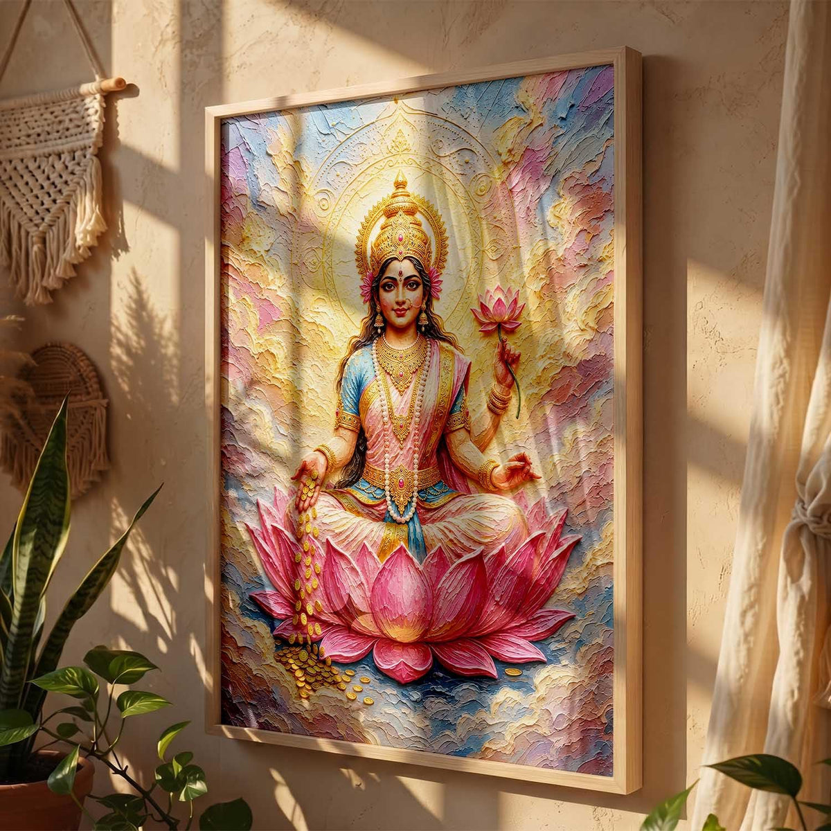 Hindu God Wall Art WALL ART Prints Framed Spiritual Religious Paintings for Living Room, Pooja Room, Bedroom, Office, Meditation Room, Home Decor (Saraswati ma, 13X19, Brown)