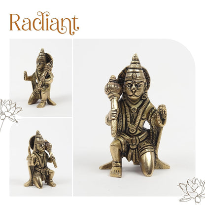 Brass Hanuman Ji Idol | Handcrafted Hanuman Murti for Pooja Room | Home Temple & Festival Gift (Design10: L5 x W5 x H8 cm)