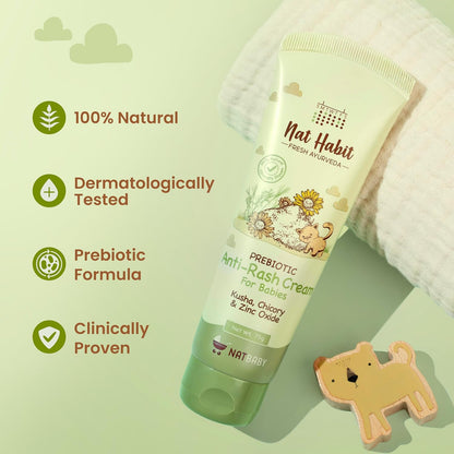 Nat Habit Diaper Rash Cream for Baby with Kusha, Coconut Oil & Zinc Oxide | Anti Rash Cream for Newborns & Infants | Soothes, Heals & Protects | Natural, Chemical-Free Baby Rash Cream, 75g