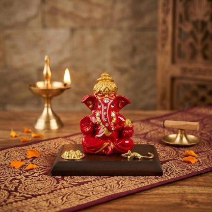 eCraftIndia Red Blessing Ganesha Statue | Lord Ganesha Idol for Home Decor Car Dashboard | Ganesh Ganpati Murti Gift for Diwali Housewarming Birthday