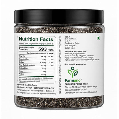 Farmano Raw Chia Seeds | High Fiber Superfood | Premium Quality | 200g