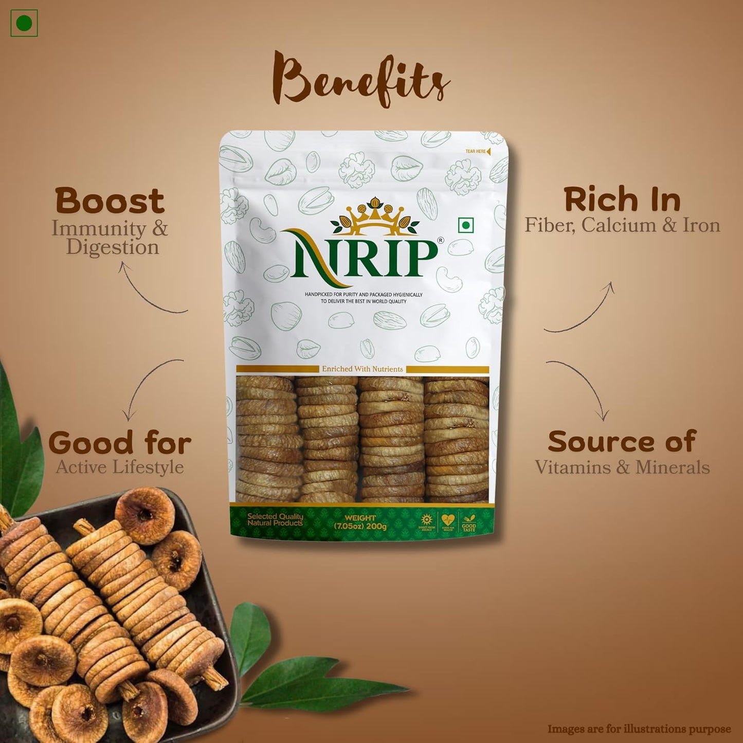 NRIP Premium Dried Afghani Anjeer 200g I Low in Fat | Dry Fruits in Fresh | Healthy Snacks I Rich Source of Vitamins Dietary Fiber | Dry Figs