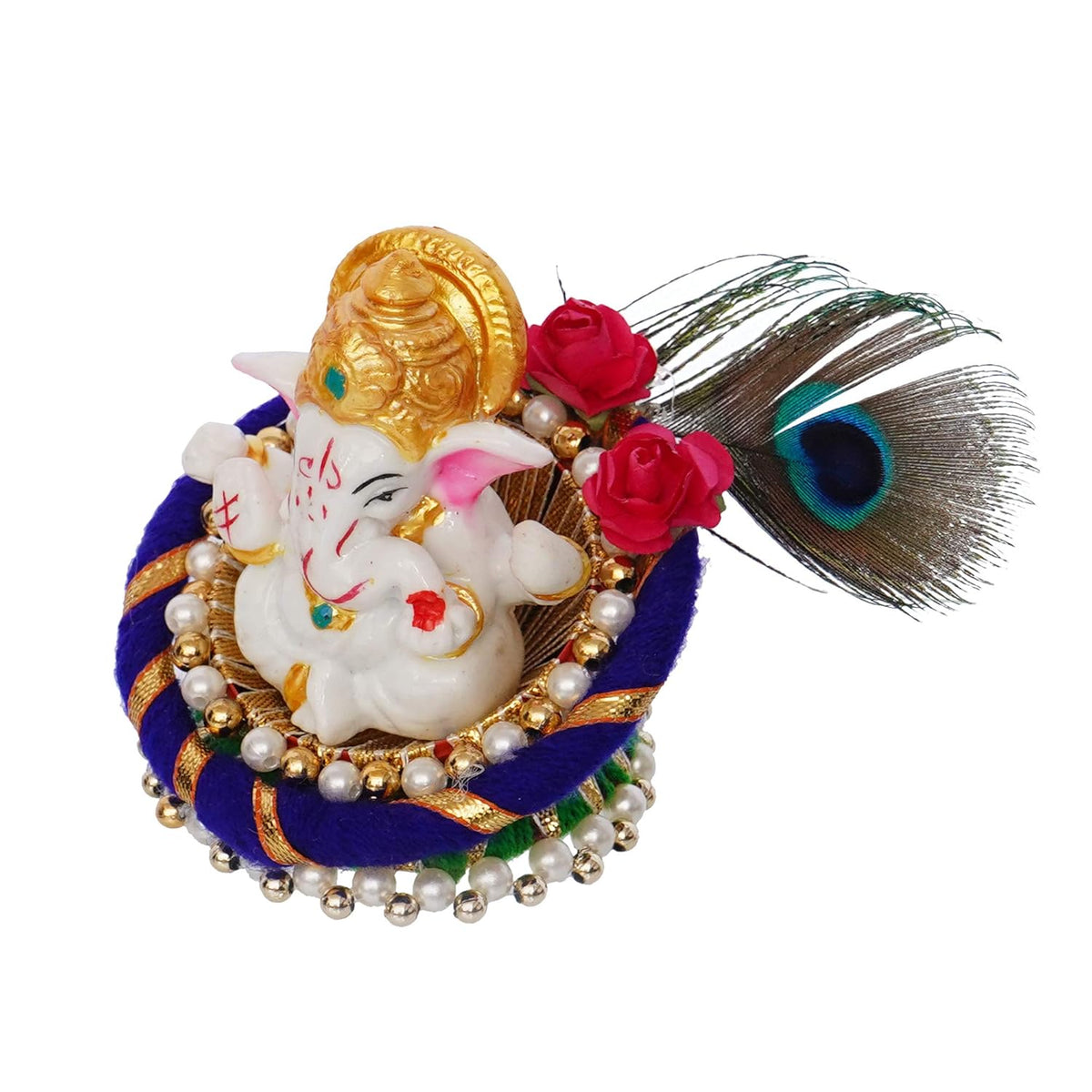 Resin Lord Ganesha Idol On Peacock Feather Decorative Plate-Ganesha Idol for Home Decor Car Dashboard-Ganesha Statue-Ganpati Murti Gift for Diwali Ganesh Chaturthi Housewarming Birthday.