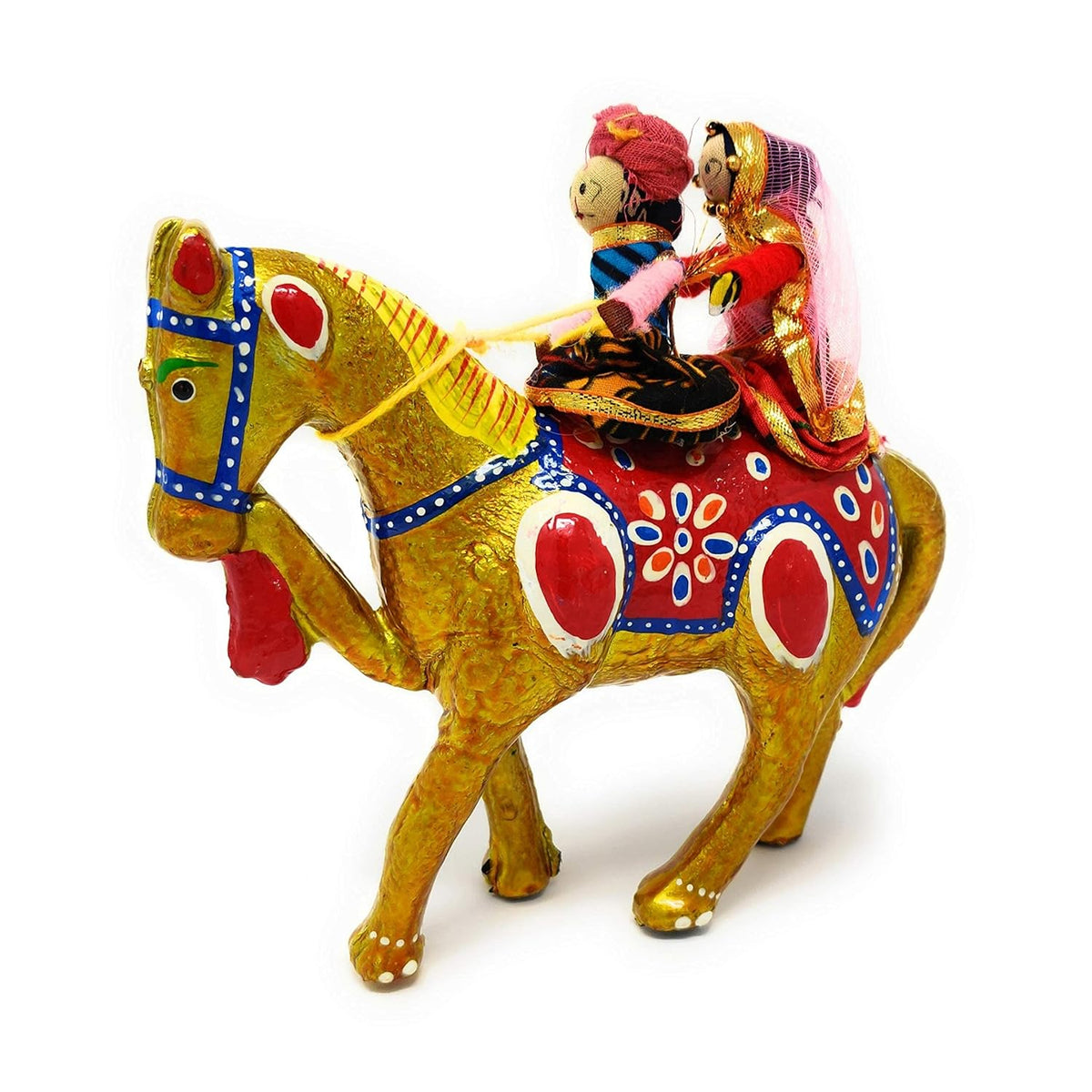 JH Gallery Handmade Recycled Material Figurines Rajasthani Doll Couple Rider Idol Showpiece, Multicolor (18 * 16 * 5cm) (Horse)