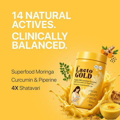 LactoGold™ Lactation Granules | Not Just More But Better BreastMilk | 4X Shatavari, Moringa, Curcumin & Piperine | 300g | Pack of 1 |