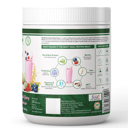 INLIFE Plant Based Meal Replacement Shake | Plant Protein Powder (17.5 Protein) No added Sugar, Lactose Free | Added Probiotics, 500g (Mixed Berry)