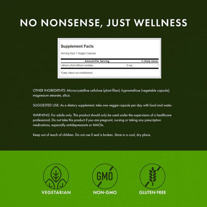 Supplement label with 'No Nonsense, Just Wellness' text on a green background