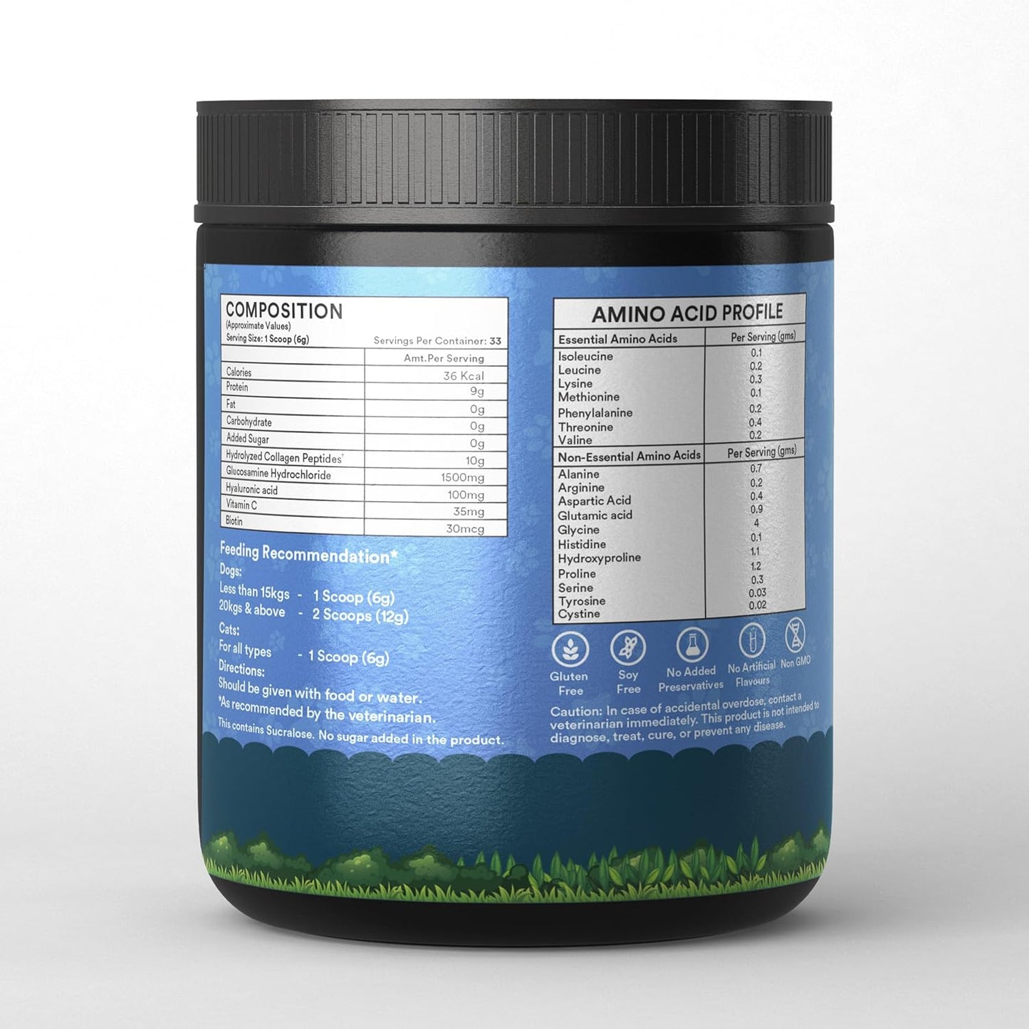 INLIFE Collagen for Dogs & Cats | Hydrolyzed Collagen Powder for Skin, Coat & Joints | Clinically Proven Ingredient with Biotin, Vitamin C, Hyaluronic Acid & Glucosamine | Pet Supplement (Blueberry)