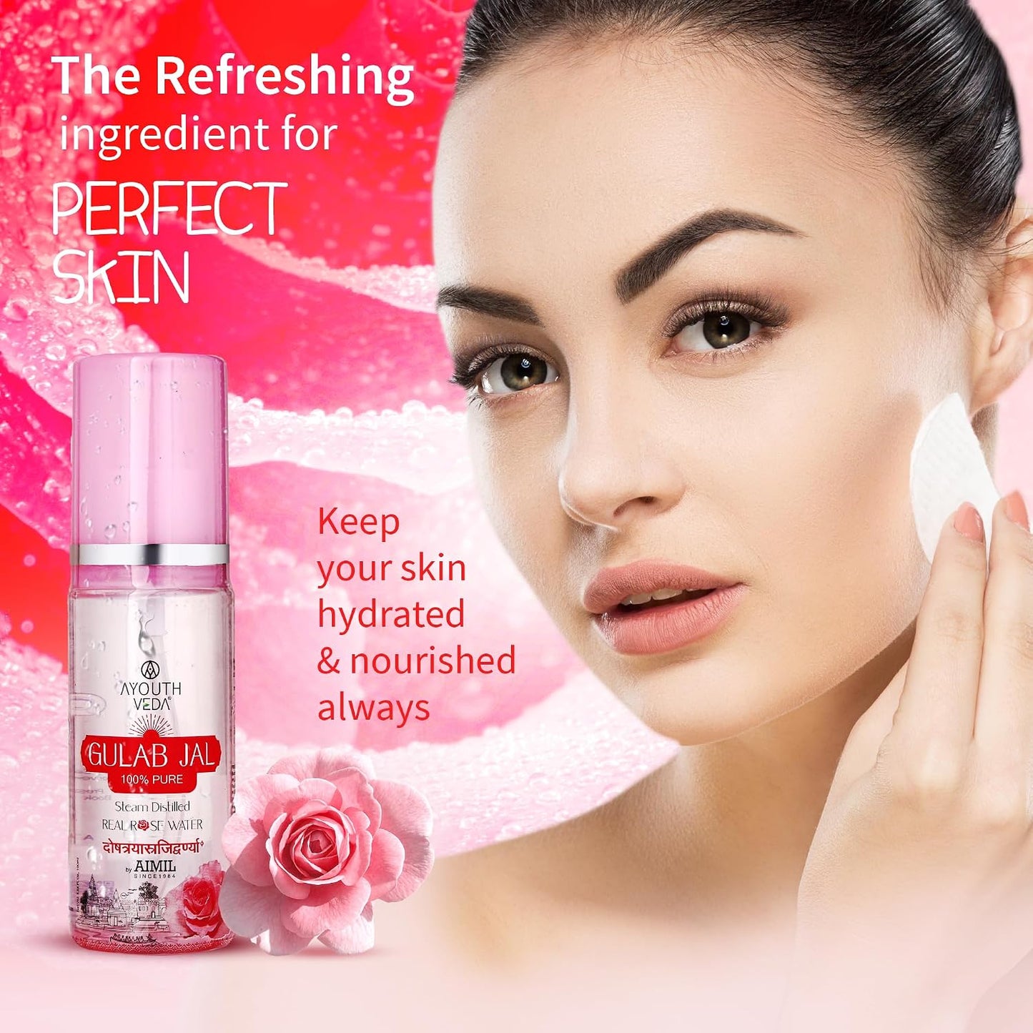 Ayouthveda Gulab Jal Steam Distilled Real Rose Water Pure & Natural Rose Water & Skin Toner | Organic and Chemical Free Makeup Remover | Ideal For Daily Use (Pack Of 1-100ml)