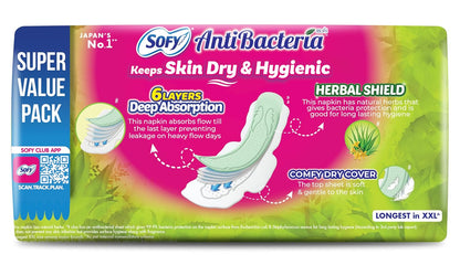 Sofy AntiBacteria XXL - 323mm | 50 Count pads | For Women Sanitary Pads | Keep Skin Dry | 6 Layer Deep Absorption | Herbal Shield | Hygiene & Herbs | X-Large
