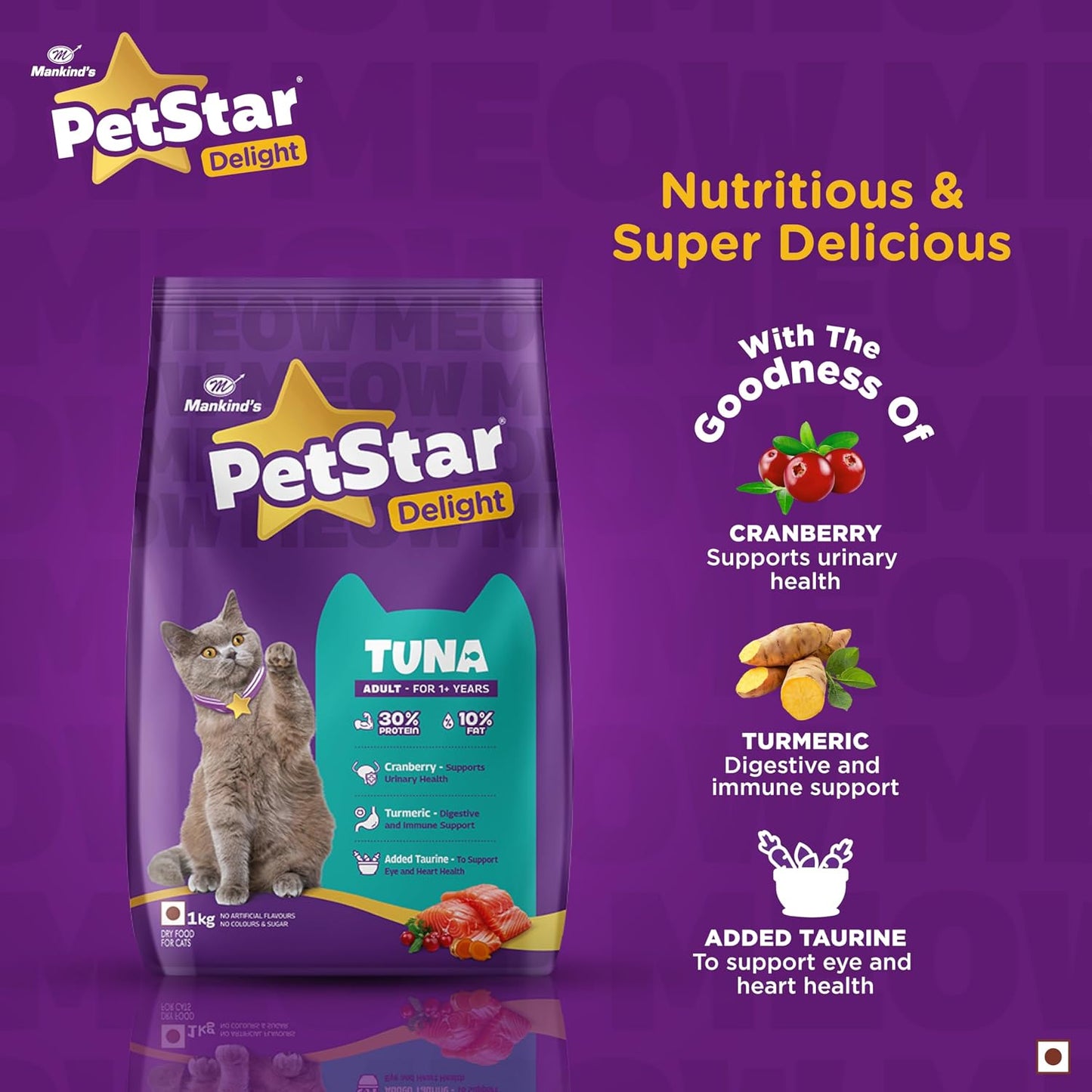 Mankind PetStar Adult Cat Food – Tuna Flavour (1 Kg) | Complete & Balanced Nutrition with Taurine for Urinary, Digestive & Heart Health