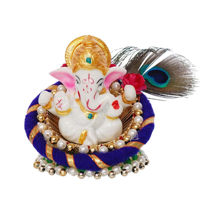 Resin Lord Ganesha Idol On Peacock Feather Decorative Plate-Ganesha Idol for Home Decor Car Dashboard-Ganesha Statue-Ganpati Murti Gift for Diwali Ganesh Chaturthi Housewarming Birthday.