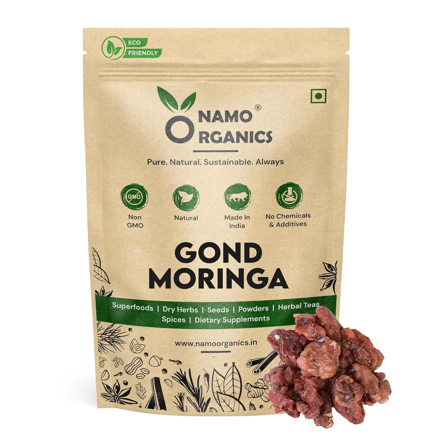 Namo Organics - Natural Gond Moringa - 200gm | Gond Sonjana | Gondh Sahjan | Moringa Oleifera