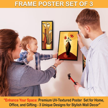 Wall Painting Frames For decor, Pictures Frame For Living Room, Home Decoration, Bedroom, Set of 3, 1pc- 23 x 30 cm, 2pc- 12.5 x 30 cm (Design 9)