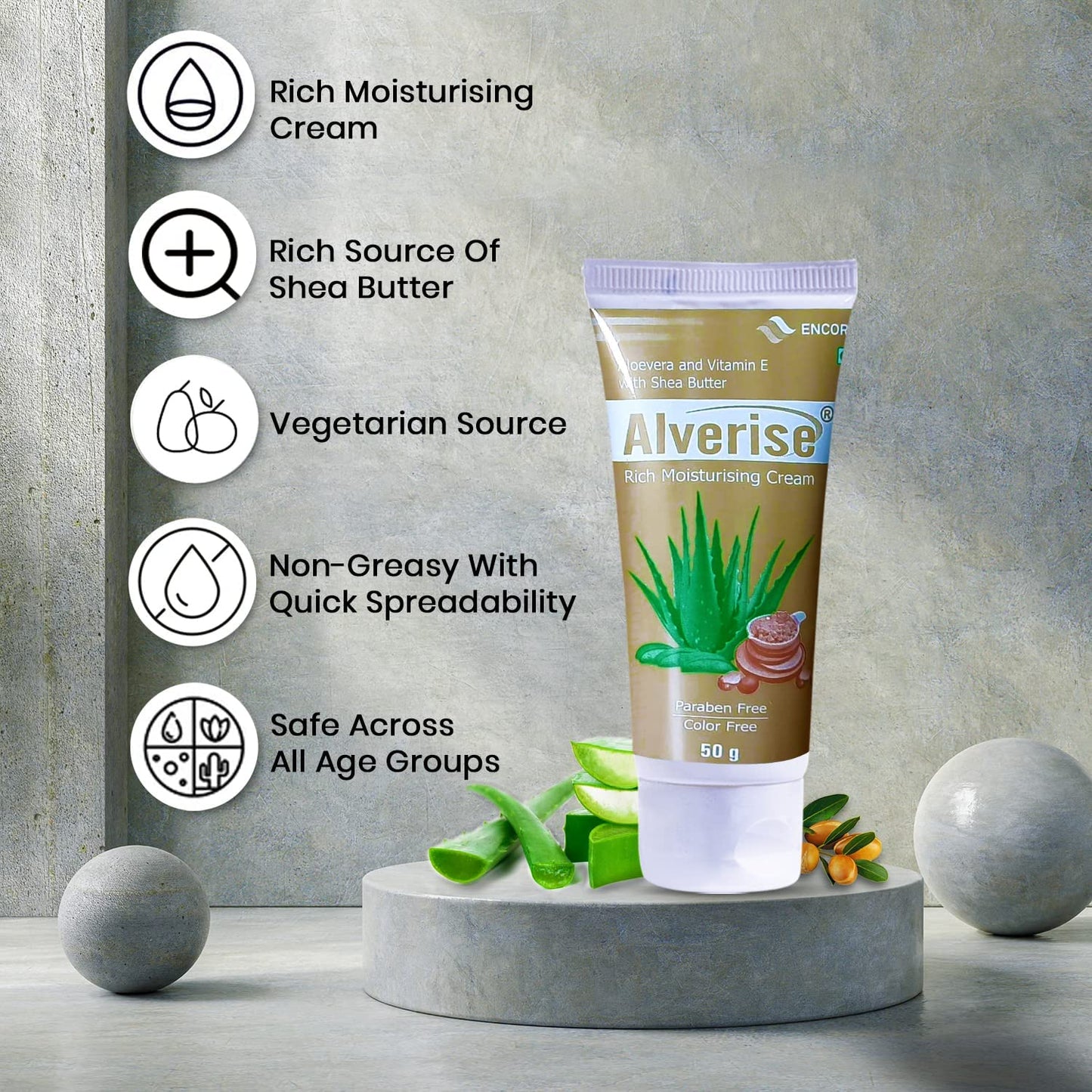 Cream Moisturizer For Face & Body | Aloe Vera, Vitamin E, A & Shea Butter | For Sensitive Skin, Dry Skin | Paraben-Free, Color-Free | Non-Greasy Cream 50 Gm Pack