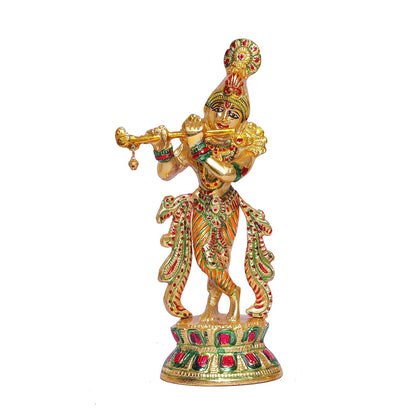 KridayKraft Lord Krishna Metal Statue,Krishna Idol Murti Playing Flute for Temple Pooja,Decor Your Home,Office & Showpiece Figurines Gift Article,Religious Idol...