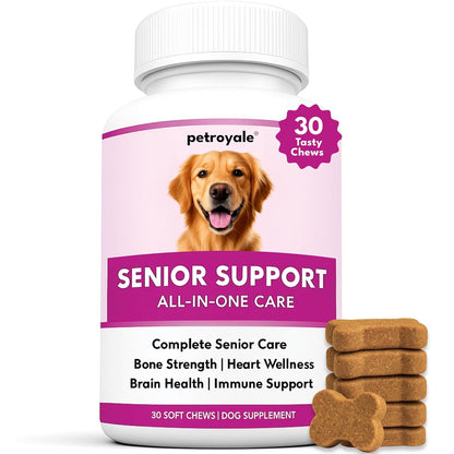 Petroyale Senior Support Dog Supplements – All-in-One Senior Dog Supplements for Mobility, Hip & Joint, Brain, Heart & Eye Health – Immune Support Vitamins (Dog Senior Support 30 Soft Chews)