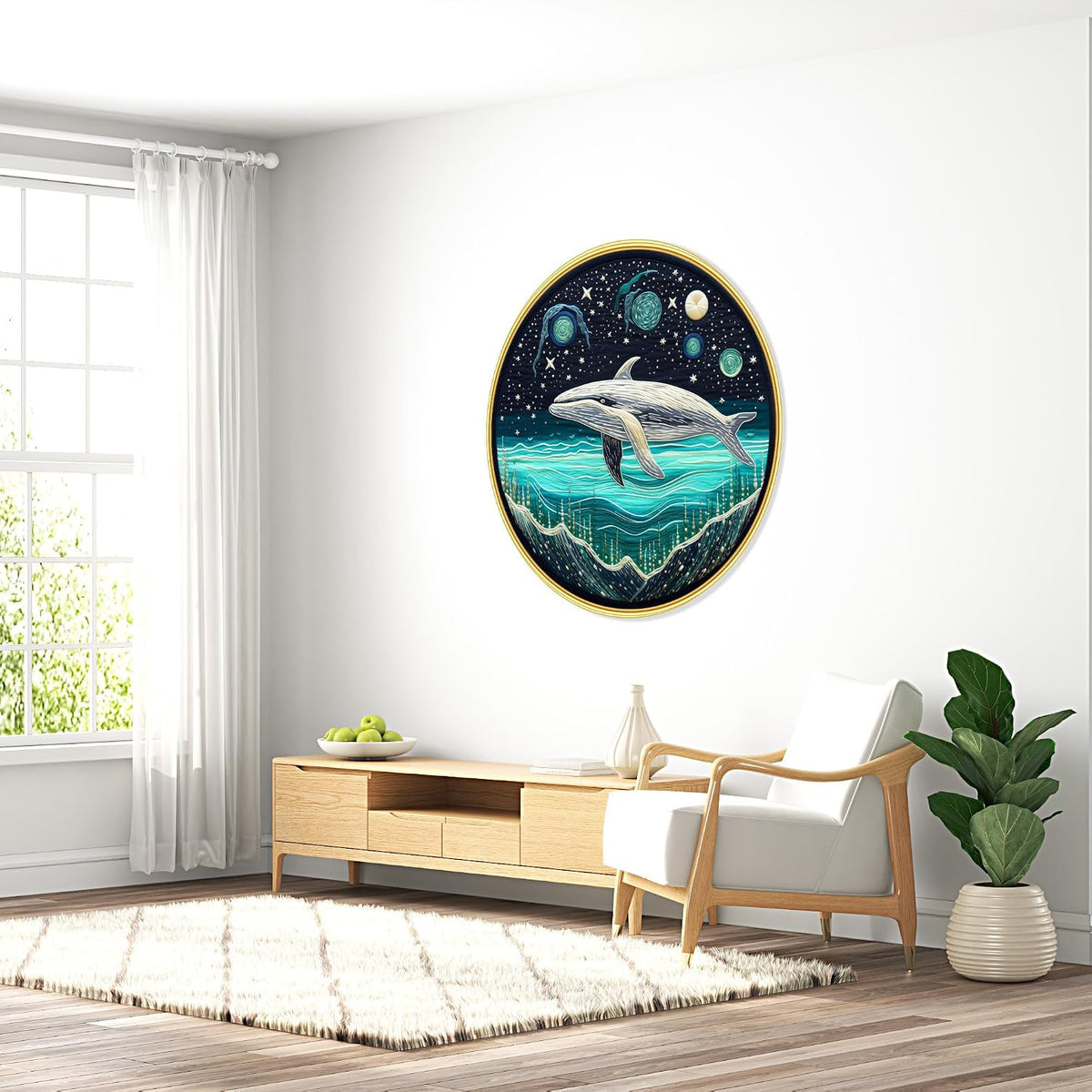 Dolphin modern art Premium Sparkle lamination Golden Slim Frame 50.8 cm x 50.8 cm Large Size, For Home/Office/Hotel painting GRL-37