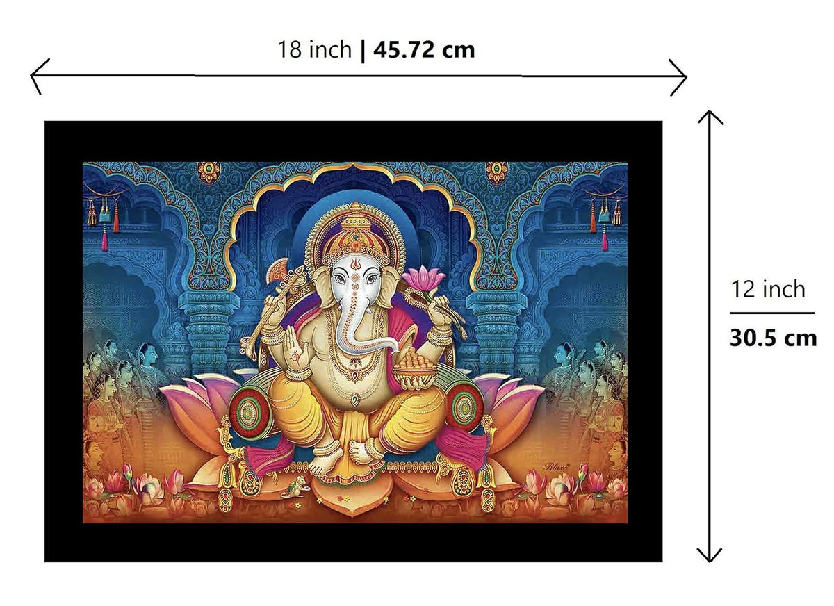 Wood Xtore Lotus Ganesha Art Framed Religious Painting, Ready to Hang (12inch x 18 inch, Multicolor)