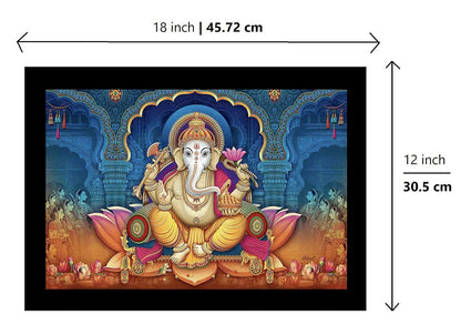 Wood Xtore Lotus Ganesha Art Framed Religious Painting, Ready to Hang (12inch x 18 inch, Multicolor)