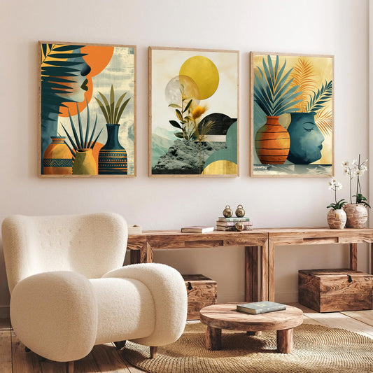 Boho wall Art Paintings Modern Art Framed Wall Painting for Living Room Bedroom - Wall Posters | Paintings with Frame Set of 3 (14x18 Inches) (art 2)