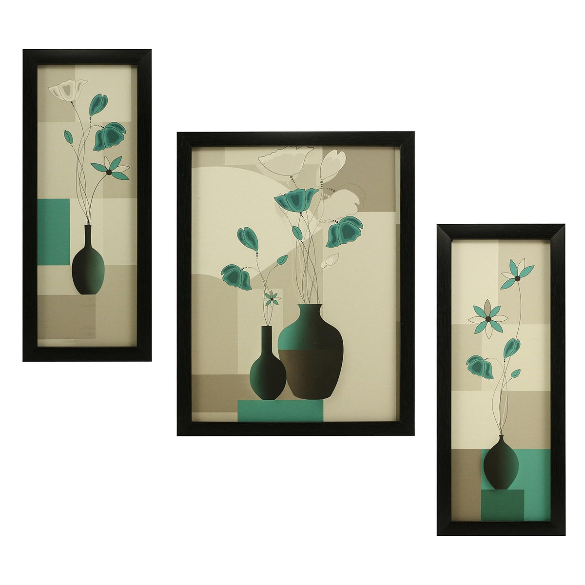 3 Pc Set Of Floral Paintings Without Glass 5.2 X 12.5, 9.5 X 12.5, 5.2 X 12.5 Inch