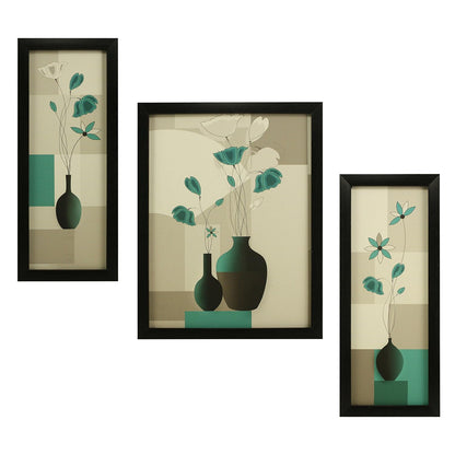 3 Pc Set Of Floral Paintings Without Glass 5.2 X 12.5, 9.5 X 12.5, 5.2 X 12.5 Inch