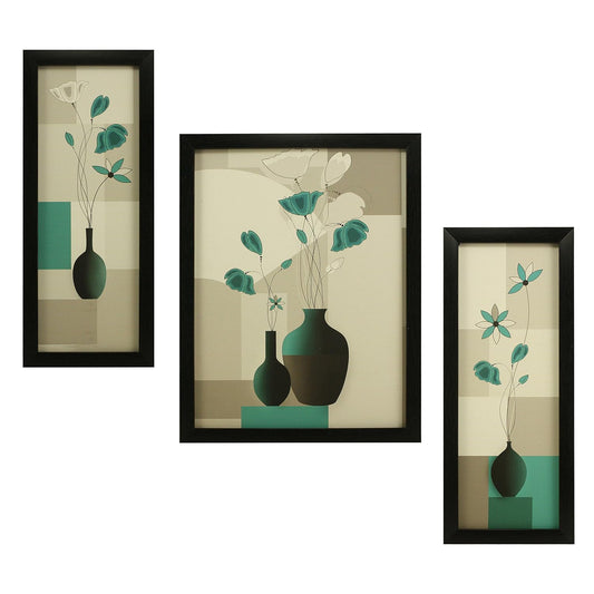 3 Pc Set Of Floral Paintings Without Glass 5.2 X 12.5, 9.5 X 12.5, 5.2 X 12.5 Inch