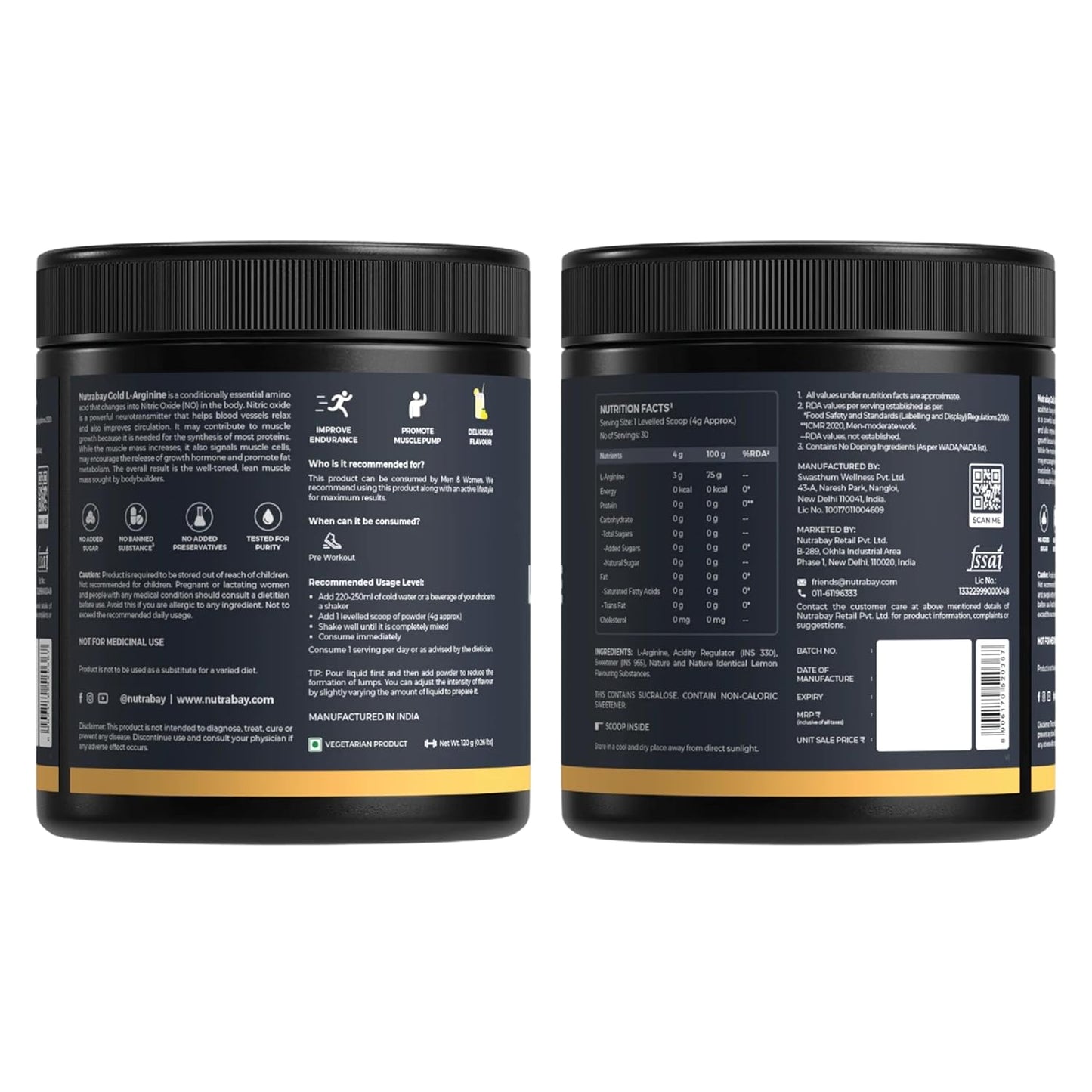 Two black containers with labels on a white background