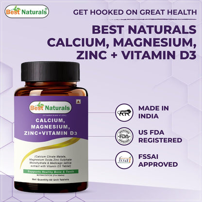 Best Naturals Calcium Magnesium Zinc with Vitamin D3 – 60 Tablets – 2-Month Supply Trusted Brand from USA