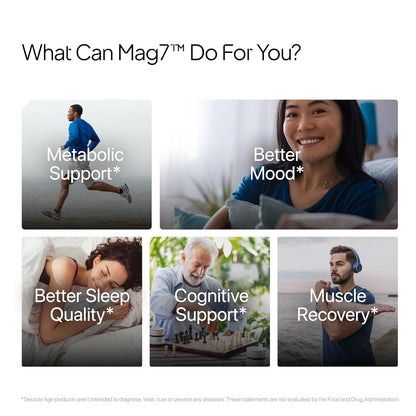 Decode Age Mag7| Magnesium Supplement Complex with BisGlycinate, Citrate, Malate, Oxide, and others| 99% Pure| Strong Bones, Muscle Recovery, Better Mood and Sleep| 60 Capsule