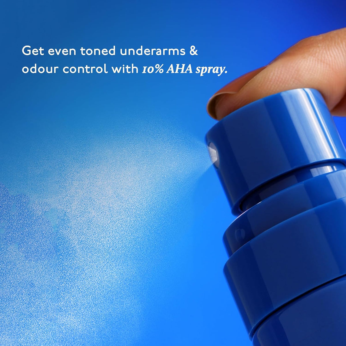 Blue spray can with text on a blue background