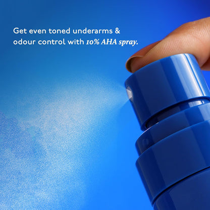 Blue spray can with text on a blue background