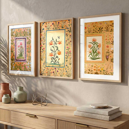 Decorative Indian Traditional Madhubani Wall Art Home Decor Pichwai Painting Poster With Frame For Living Room Bed Room Hotel Wall Decor Digital Reprint Set of 3 (13X17 inch)