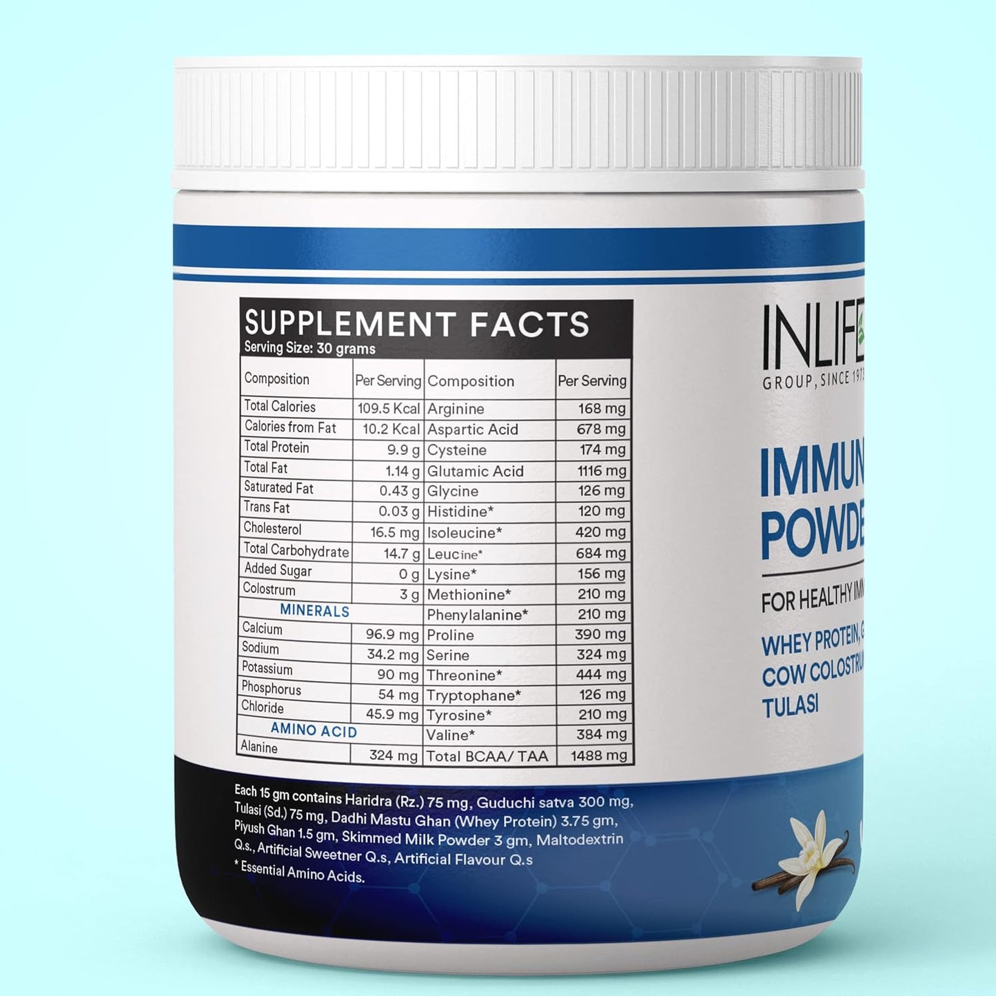 INLIFE Immune Care Powder | Whey Protein with Ayurvedic Herbs | Turmeric Curcumin, Guduchi, Tulasi, Colostrum | Nutritional Supplement for Men and Women - 300g (Vanilla)