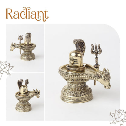 Brass Shivling with Nandi Face, Trishul & Nag | Shiva Idol for Pooja & Home Temple | Auspicious Brass Gift Item (Design09: L6 x W4 x H6 cm)