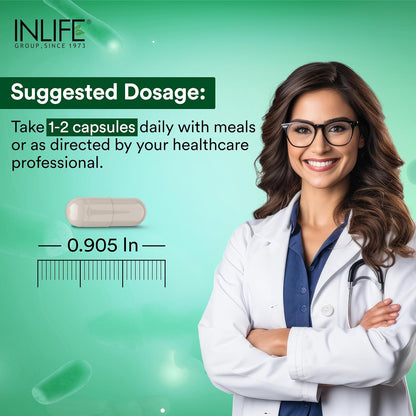 INLIFE advertisement with a doctor and suggested dosage information on a green background