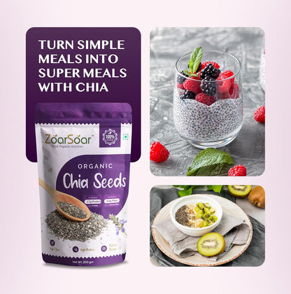 ZoarSoar Premium Raw Chia Seeds (200g) | Unpolished, Clean, Non GMO Superfood for Heart Health & Digestion | Natural Pure Omega-3, Fibre & Plant Protein Source | Organic Chia Seeds For Weight Loss