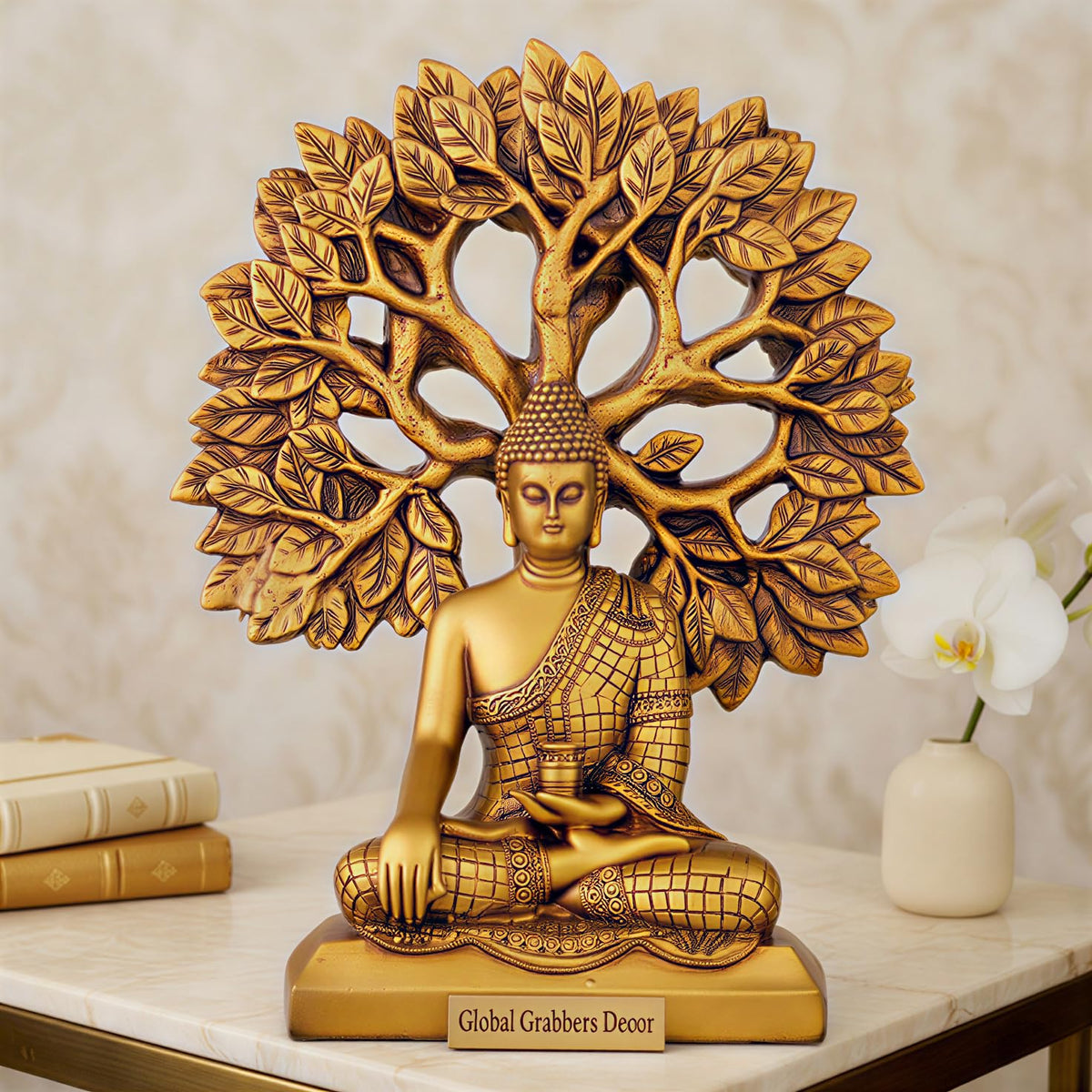 Global Grabbers Buddha Statue Showpiece Idol Home Decor Decoration Items for Living Room and Gifts (GOLDEN4)