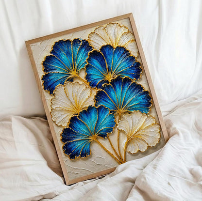 Blue White Ginkgo Framed Wall Art, Natural, 10x13 Inches