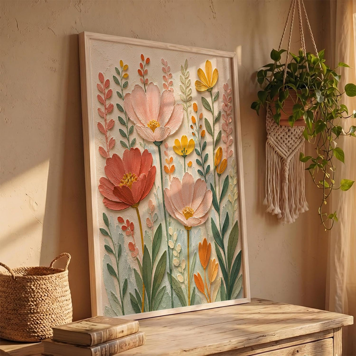 Abstract Floral Painting with Frame | Floral Art Painting With Frame Home Decoration For Living Room Bed Room Hotel Wall Decor Digital Reprint (14X20 inch)