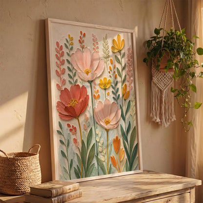 Abstract Floral Painting with Frame | Floral Art Painting With Frame Home Decoration For Living Room Bed Room Hotel Wall Decor Digital Reprint (14X20 inch)