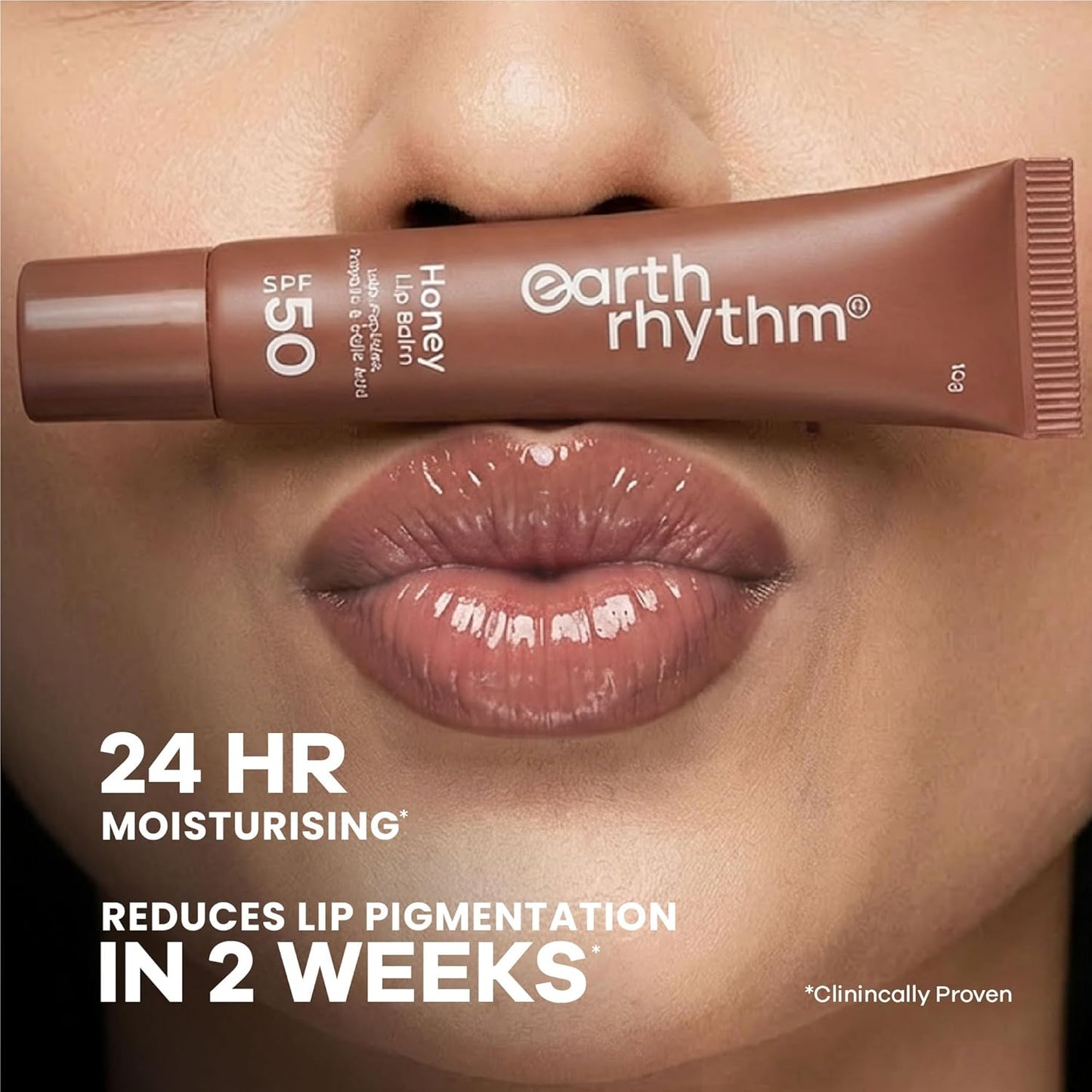 Earth Rhythm Honey Lip Balm SPF 50 Brightens Lips with Propolis, Peptides & Kojic Acid - Hazelnut