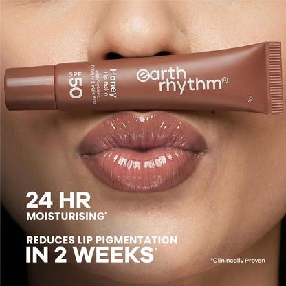 Earth Rhythm Honey Lip Balm SPF 50 Brightens Lips with Propolis, Peptides & Kojic Acid - Hazelnut