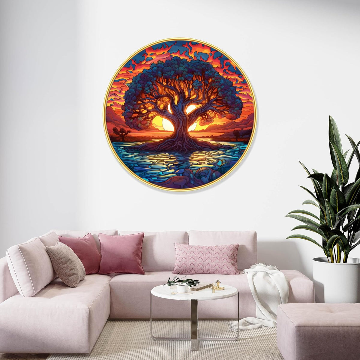 Tree modern art Premium Sparkle lamination Golden Slim Frame 50.8 cm x 50.8 cm Large Size, For Home/Office/Hotel painting GRL-35