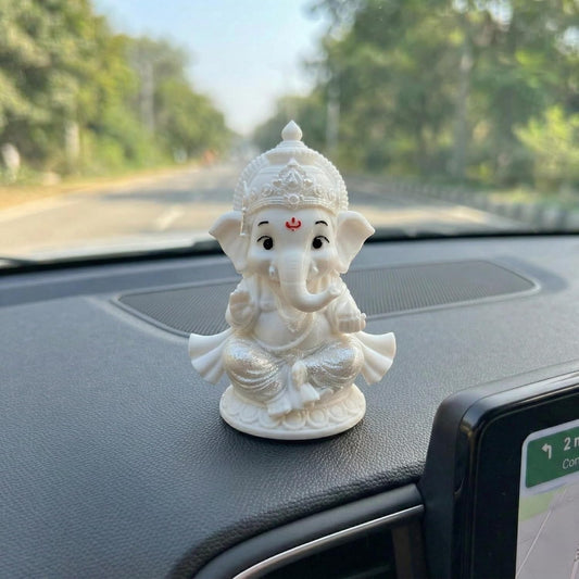 SIROXI Shri Ganesha Idol Murti, 8 cm Height, Bal Ganesh, 3D Printed, PETG Material, Light Weight, God Ganesha Idol for Car Dashboard, Home Decor, Puja, Gift, Office Desk, Pooja Mandir