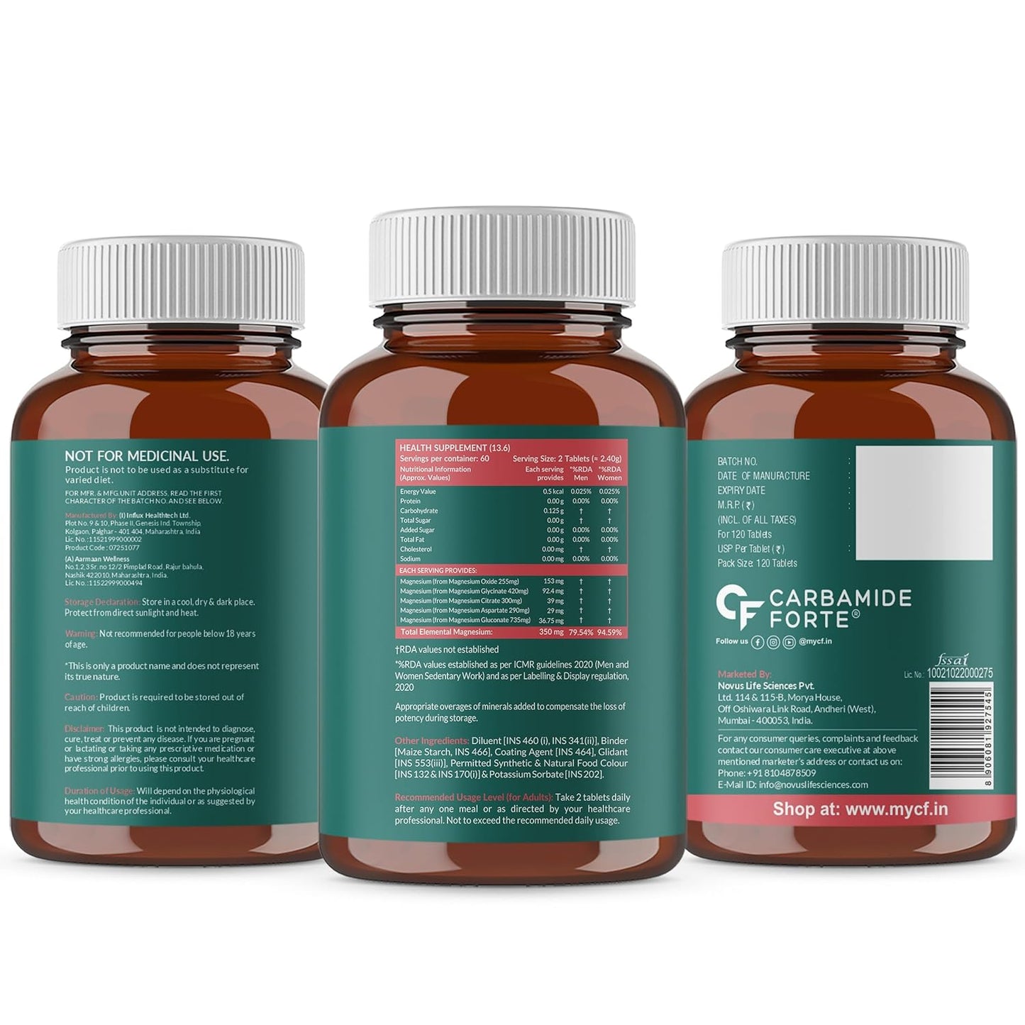 Three bottles of Carbamide Forte on a white background