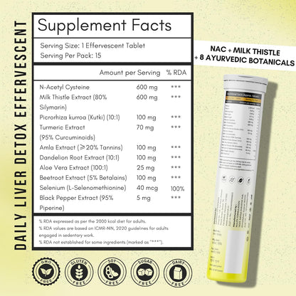 ANUPURAK Liver Detox Effervescent Tablets — NAC 600mg + Milk Thistle 600mg (80% Silymarin) | 10 Actives Liver Support Supplement for Antioxidant & Digestive Support | Lemon Flavour | 15 Tablets (Pack 1)